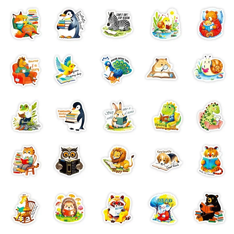 56 stuks cartoon gepersonaliseerde dierenlezing creatieve doodle decoratieve stickers