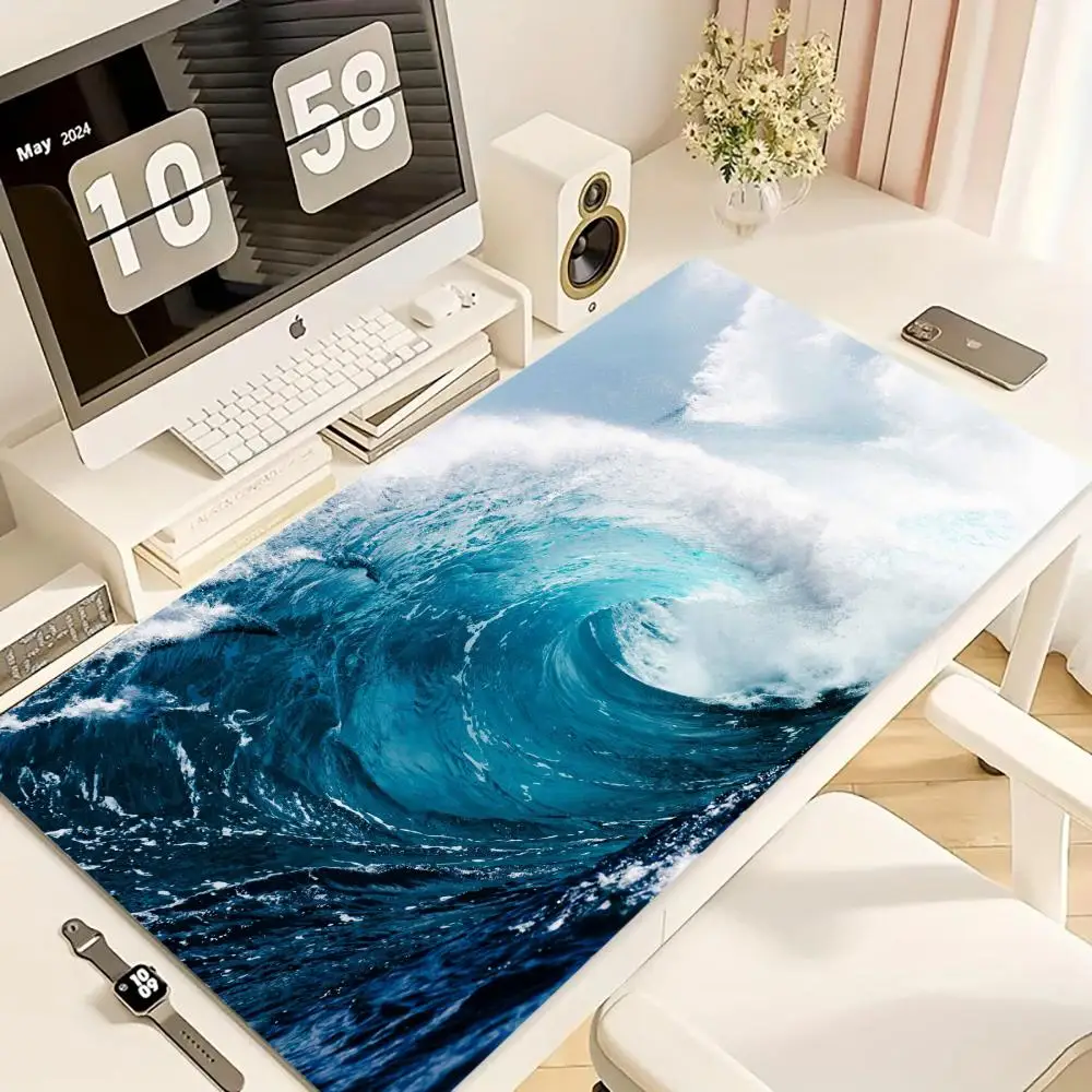 

Ocean Waves большой игровой коврик для мыши XL, компьютерный HD-клавиатура, коврик для мыши, резиновая противоскользящая офисная подушка, настольные аксессуары 900X400