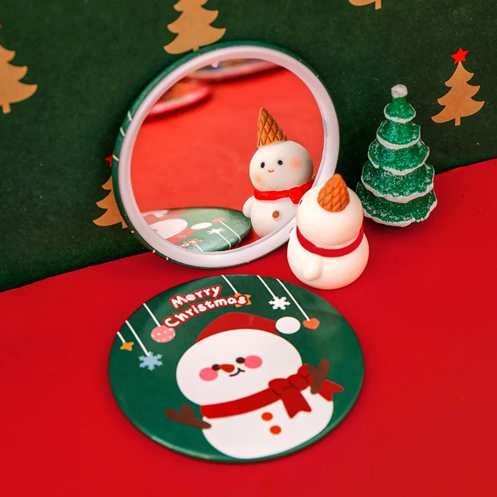 Mini High Definition Compact Pocket Mirror Round Hand-held Vanity Mirror Red Christmas Pocket Make-up Mirror Cosmetic Tool