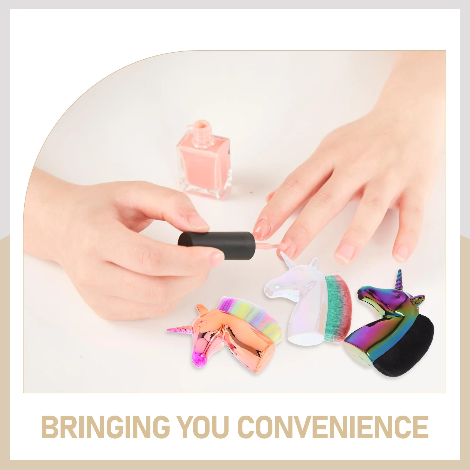 Brosse ergonomique anti-poussière pour ongles, 3 pièces, moulage licorne pour le traitement de manucure artistique, blanc, noir, multicolore