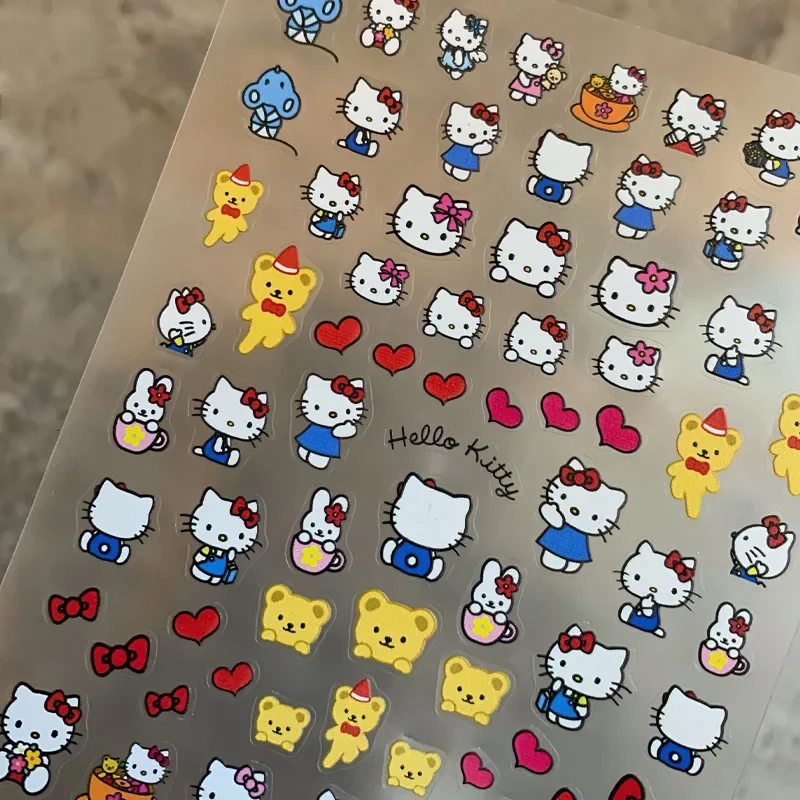 Sanrios Olá Kitty Havaí Bikini Pele Escura Bonito Nail Stickers KT Cat Kuromi Melody Resina Acessórios Nail Decoração Sticker