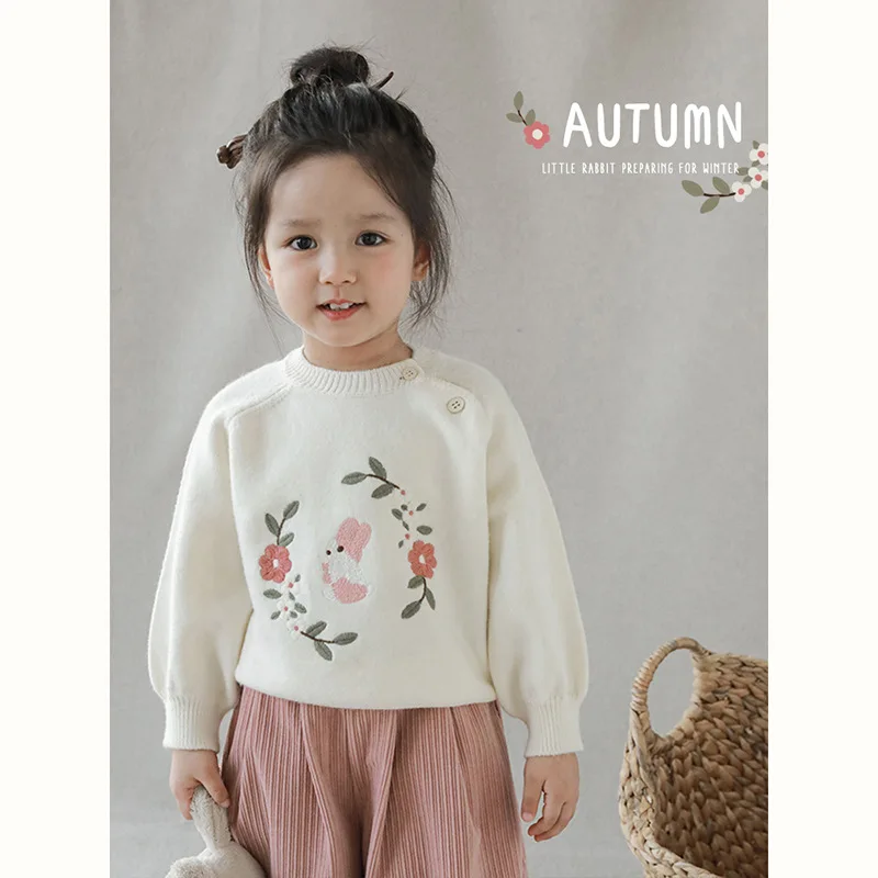 Girls Embroidered Sweater Autumn Fashion Casual Stylish Versatile Children's Ribbed Raglan Knit Cardigan Jacket 4
