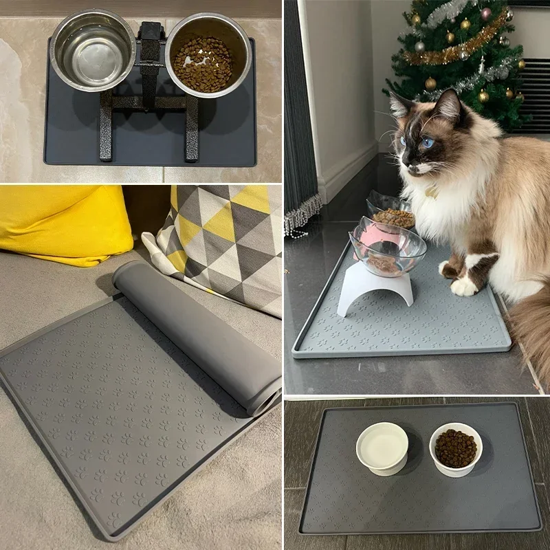 Pet Cat Feed Mat Dog Food Place Mat Silicone Waterproof Pet Cat and Dog Drinking Water Feeding Place Mat Bowl Mat Feeder Mat