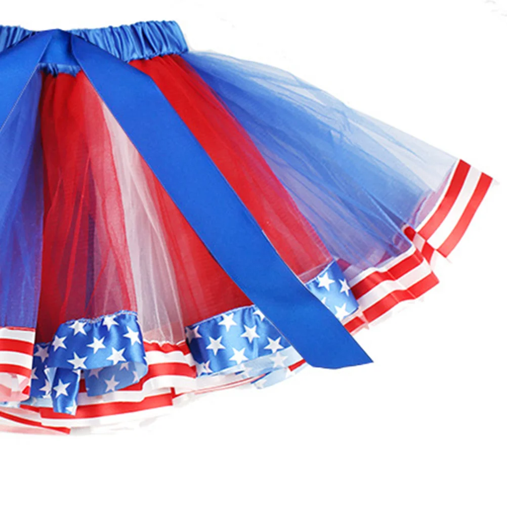 

2Pcs Independence Day Printed Dress Size S Elastic Waist Flag Mesh Skirt Hair Hoop Women Party Dress Breathable Comfortable