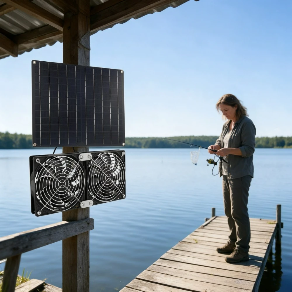Solar Powered Dual Cooling Exhaust Fan with 15W 20W Solar Panel Low Noise IPX7 Waterproof for Dog House Chicken Coop Greenhouse