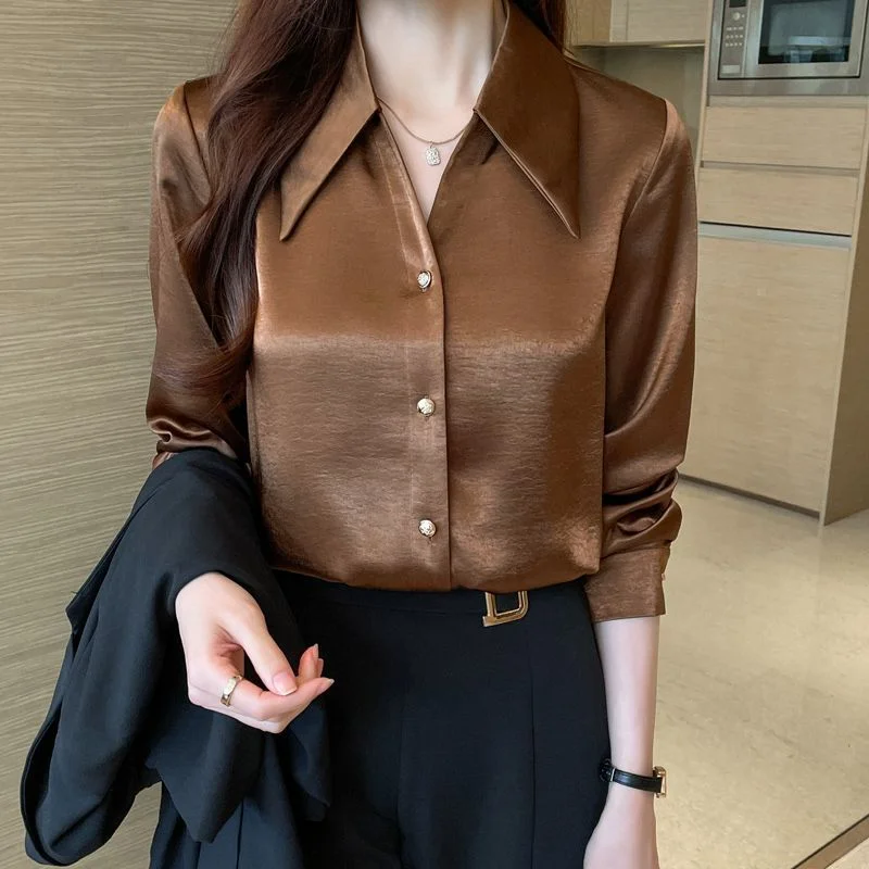 

Модная женская рубашка 2025 года, новая атласная рубашка с длинными рукавами для торжественных случаев