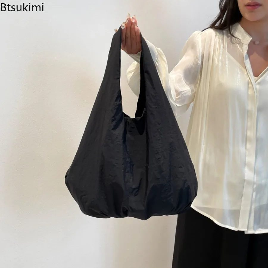 2026 Casual Nylon Shoulder Bag Retro Japanese Style Versatile Commuting Handbag Solid Color Polyester Large Capacity Tote Bag