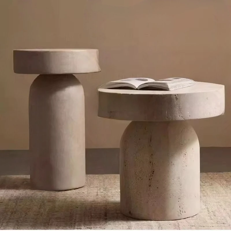 

Light luxury marble, coffee table set, simple travertine round side table, living room bedroom furniture