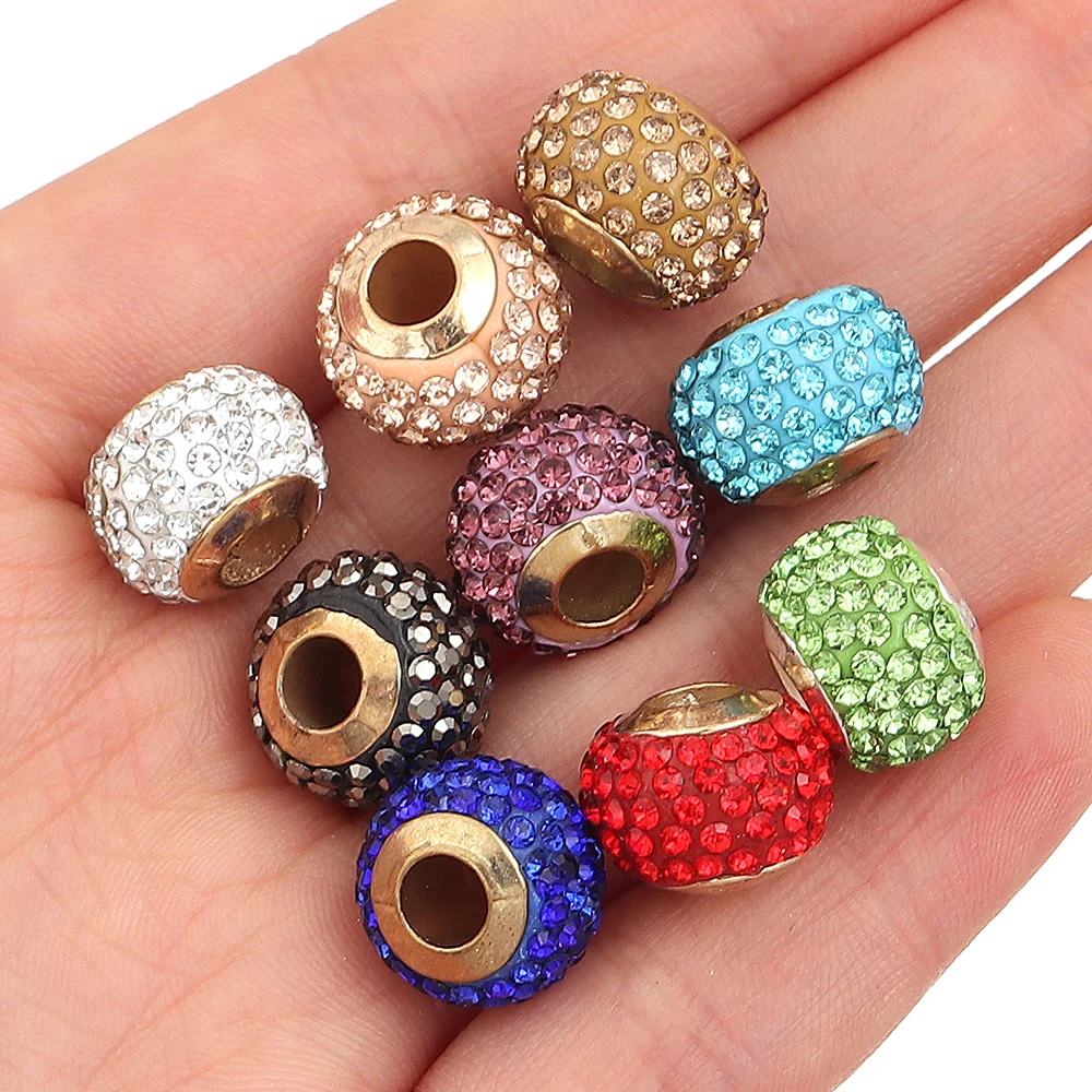 10 pièces 14x10mm couleur or Rhodium Shambhala strass grand trou perles d'espacement en vrac idéal pour bracelet à breloques perles en vrac bijoux à bricoler soi-même