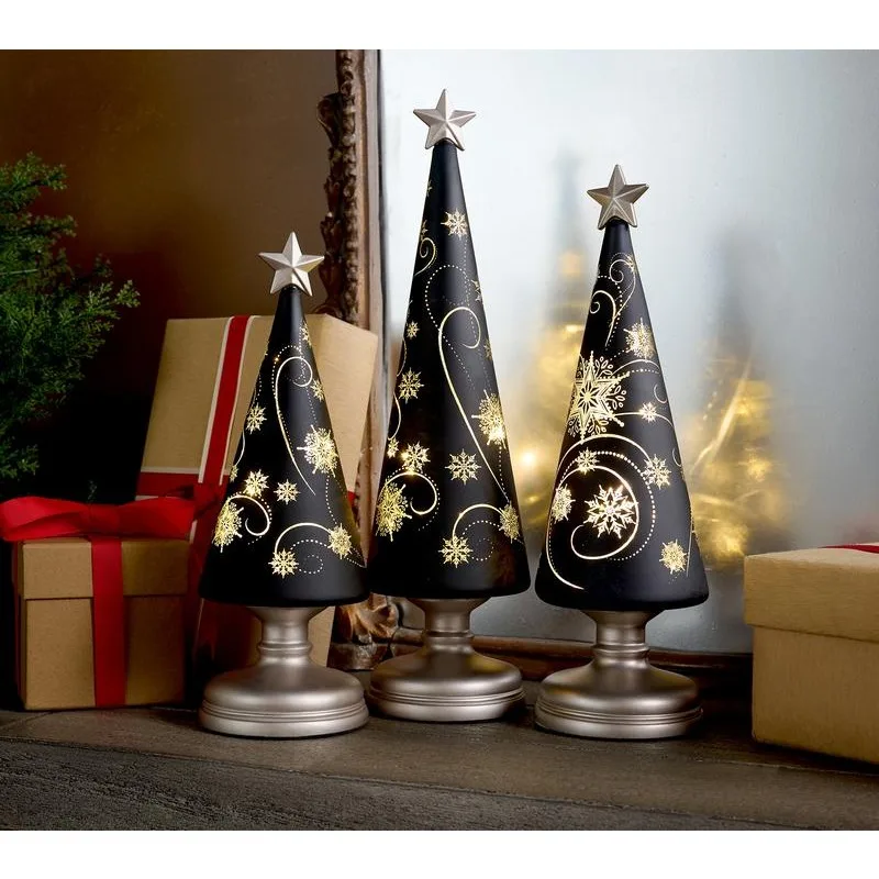 Set of 3 Illuminated Swirling Snow Trees by Valerie