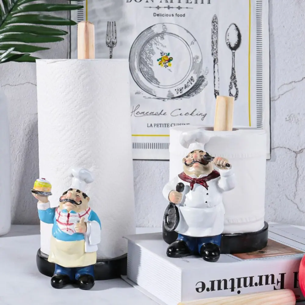 

Creative Chef Figurine Paper Roll Holder Mini Kawaii Resin Chef Paper Holder Light Luxury Romance Cafe Paper Towel Holder