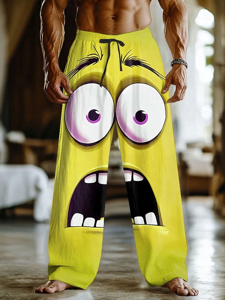

Осень 2023, новые мужские повседневные брюки с 3D принтом мультфильмов, простые и повседневные мужские брюки на шнурке, S-5XL