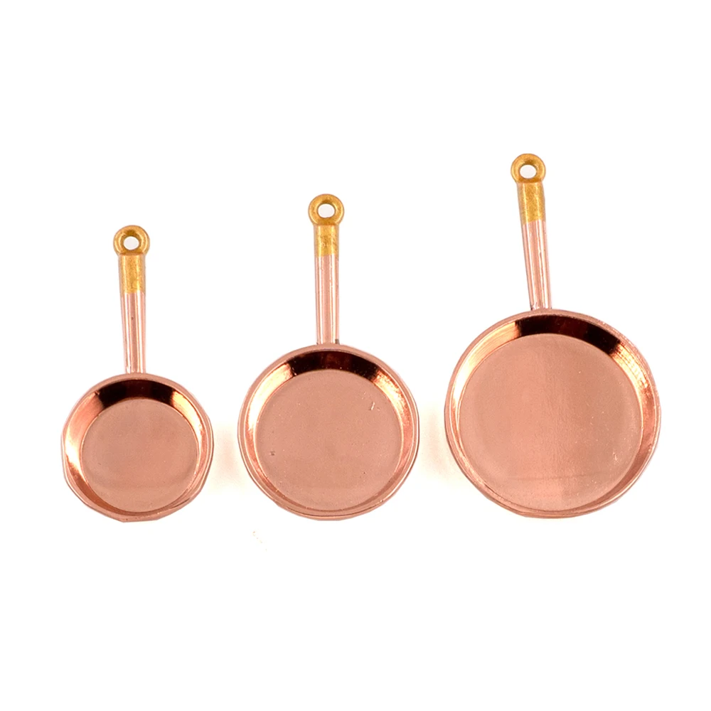 3Pcs 1/12 Dollhouse Miniature Accessories Mini Metal Saucepan Simulation Kitchen Pan Model Toys for Doll House Decoration