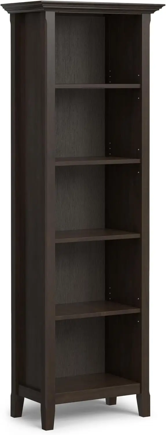 

Книжный шкаф SIMPLIHOME Amherst — книжная полка из цельного дерева с 5 полками высотой 70 дюймов, коричневый гикори, переходное хранилище для гостиной,