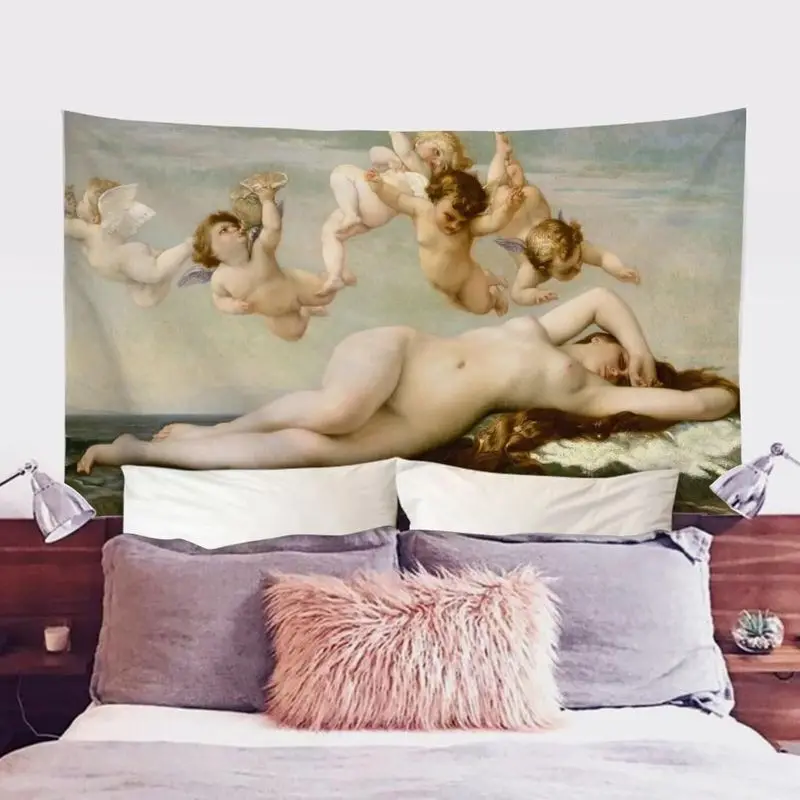 VIKAMA Vintage Barock Engel Wandteppich Rokoko Cherub Götterfigur Wolkenlandschaft Klassische Kunst Wanddekoration für Mädchenzimmer – Detail 4