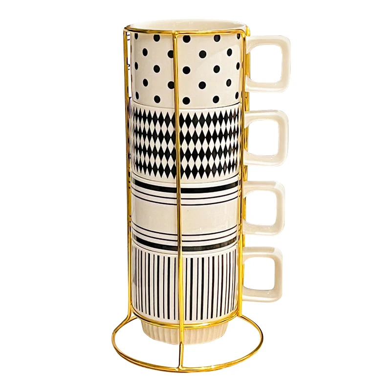 

Coffee Mugs Set of 4, 13 Ounce Stackable Coffee Mug Set with Stand, Stoneware Coffee Cup with Spoon for Coffee, Milk, Tea, Cocoa