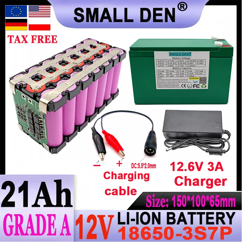 

12V 21Ah 3S7P 18650 lithium battery pack For Sprayer device backup power surveillance camera solar equipment with BMS+Charger