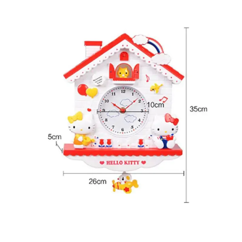 Sanrio Collection-reloj colgante de pared para dormitorio, adorno colgante de pared decorativo, melodía, Gemini, Tamagotchi Kitty, bonito columpio