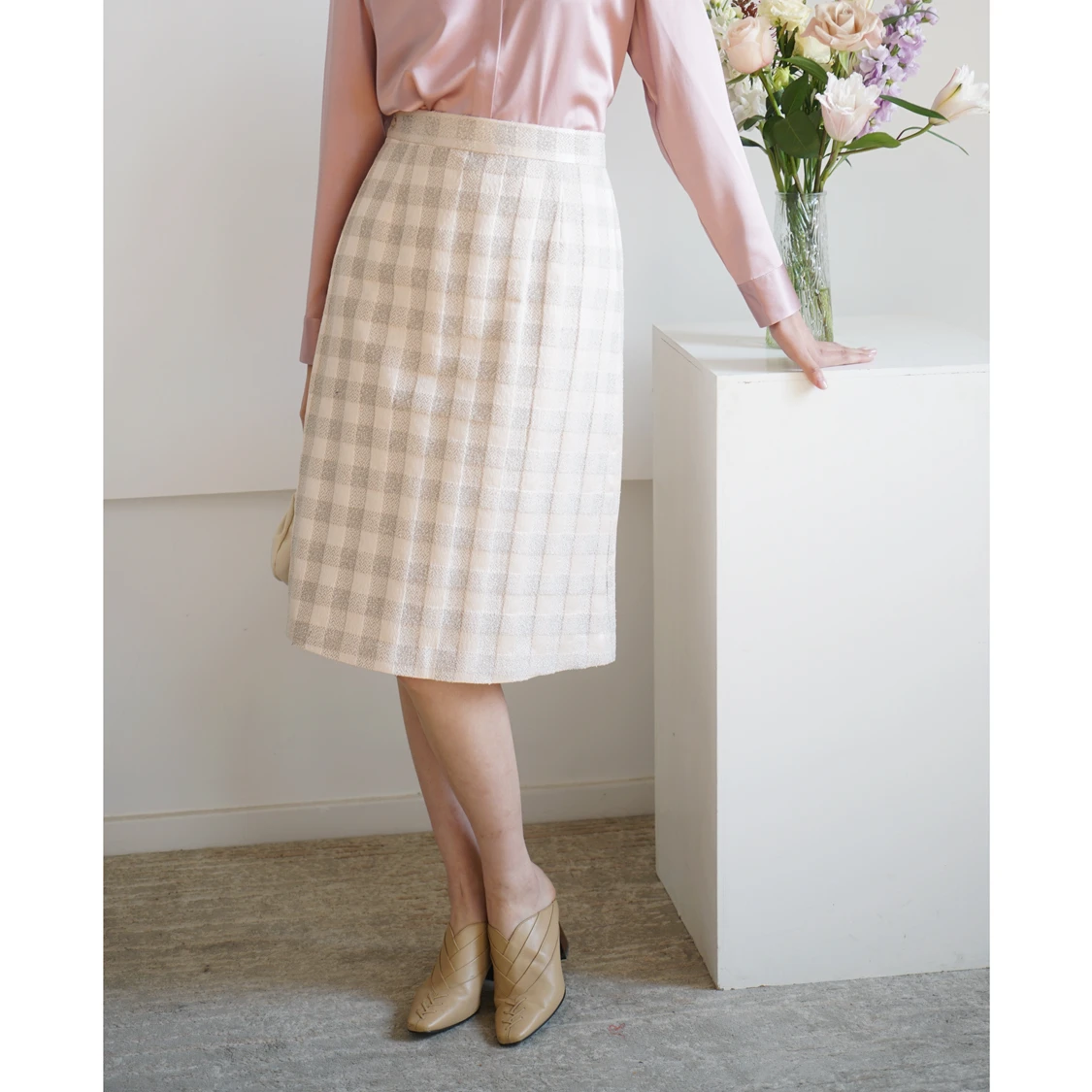 

Розовая юбка миди А-силуэта с узором «плетение», высокая талия, художественная, длиной до колена, BQ62, полиэстер, для повседневной носки