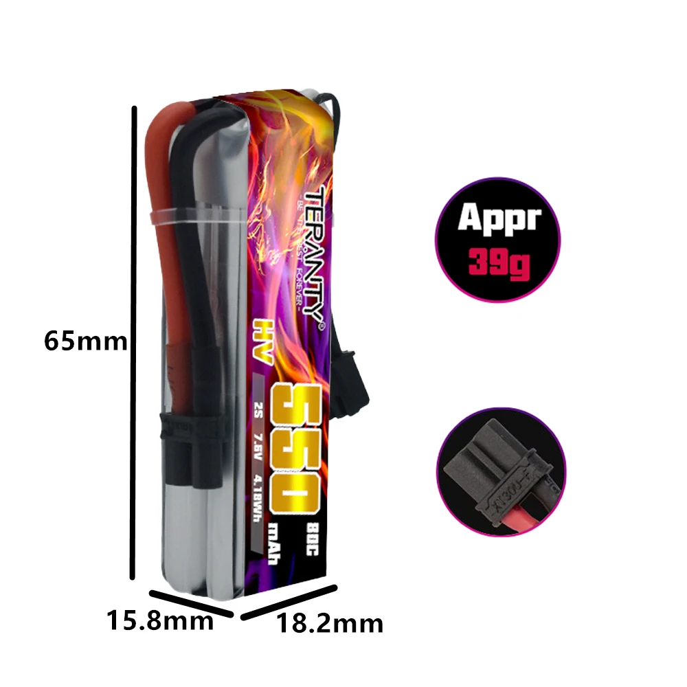 1-10PCS TERANTY 7.6V 2S 550mah 80C/160C HV Lipo Battery XT30 Plug for IFlight CineBee Happymodel Crux3 BetaFPV FPV Racing Drone