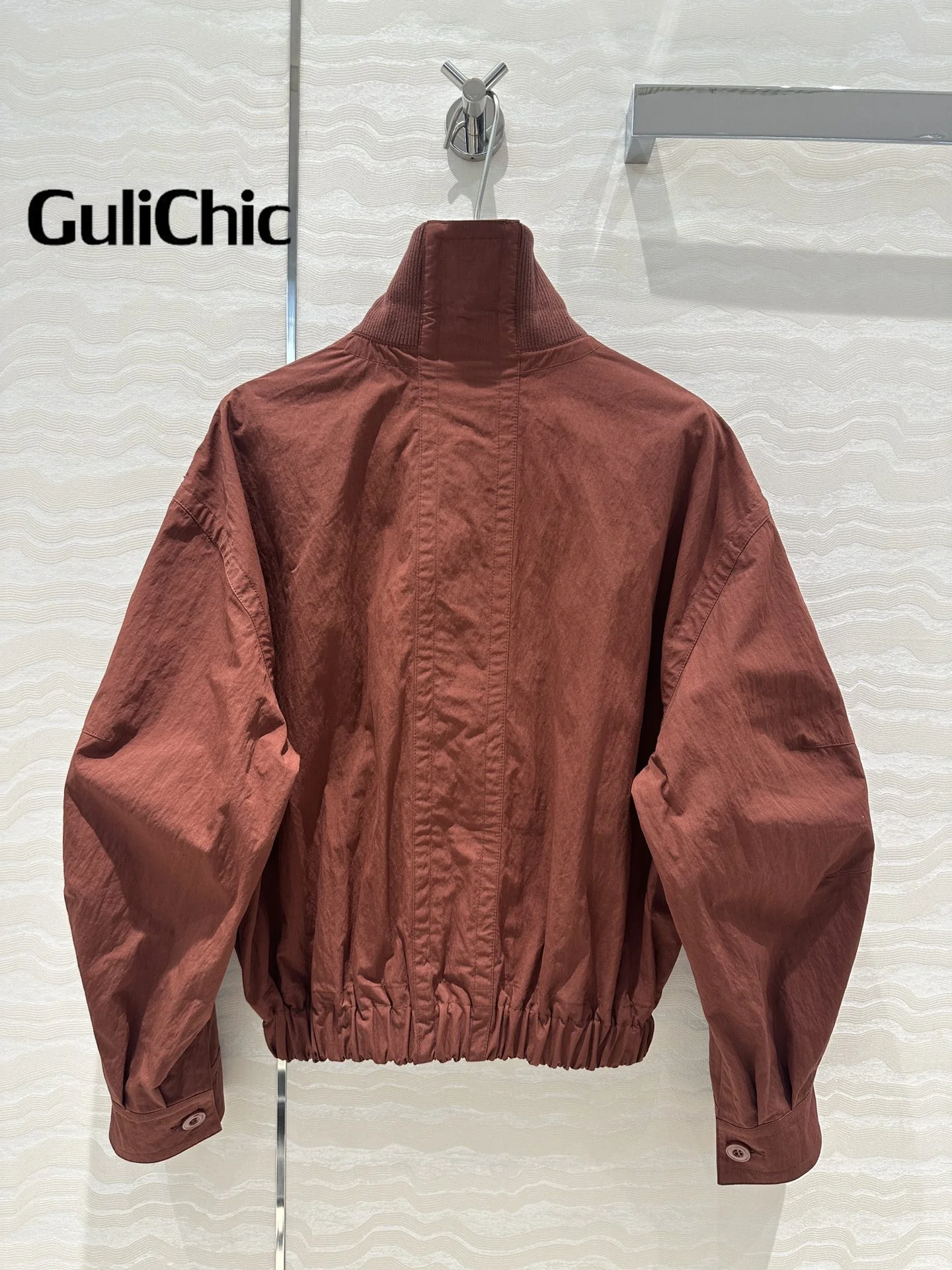 7.25 GuliChic Two-piece Jacket Vintage Ribbed Collar Spliced Fake Two Pieces Design Casual Fashion 2024 Fall New Outwear Women