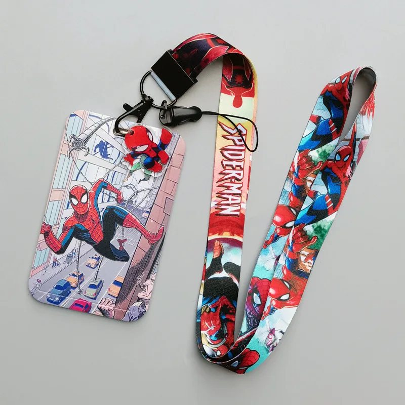 Marvel Cartoon Animation Superhero Spider-Man Push-fit Card Holder Student Campus Card Polyester Hanging Lanyard Badge Meal Card view 6