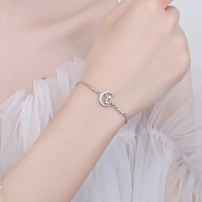 Ins Style مجوهرات عصرية للنساء 925 من الفضة الإسترليني بتصميم قمر بسيط مع الزركون