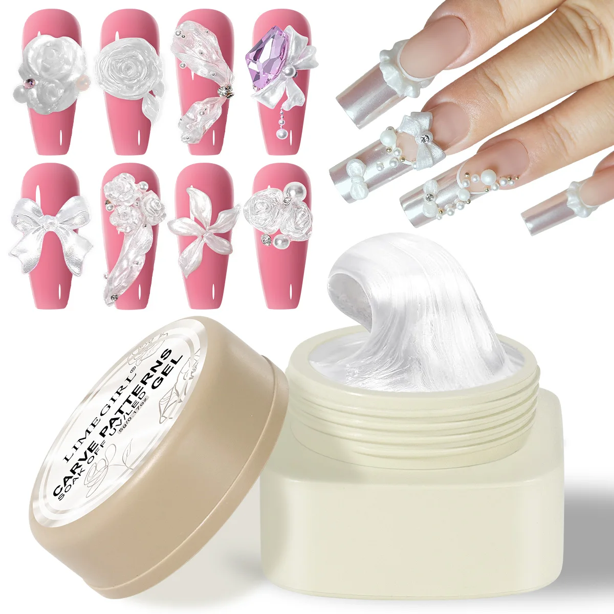 

LIMEGIRL Pearl White Carve Patterns Gel 5g 3D Nail Art Solid Building Gel for Nail Extension Carve Pattern Design Salon Home DIY
