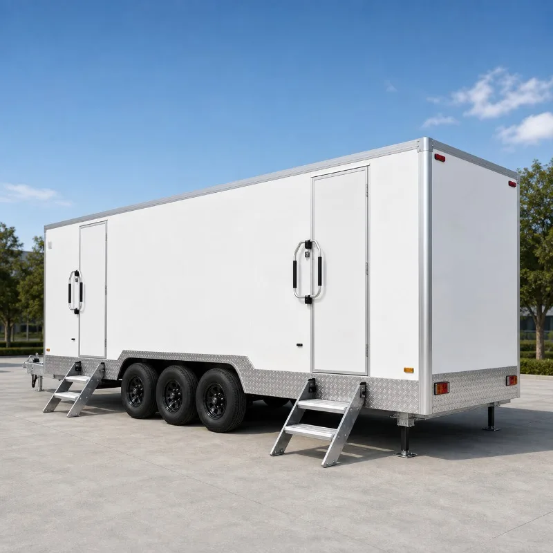 Customized High End 8.5m 10 Station Portable Restroom Trailer Mobile Toilet Unit 7+3 Cabins For VIP Guest Services