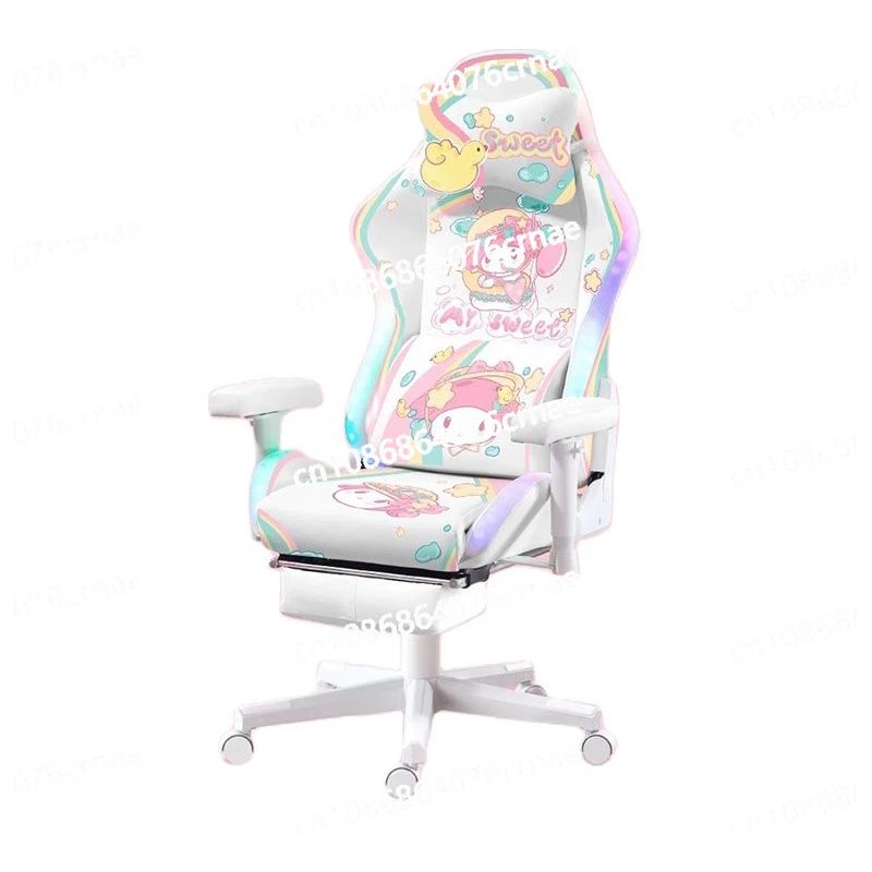 New Upgrads Adjustable Lift Gaming Chair Cute Anime Print with LED Light Home Computer Office Chair Anchor Live Gamer Chair