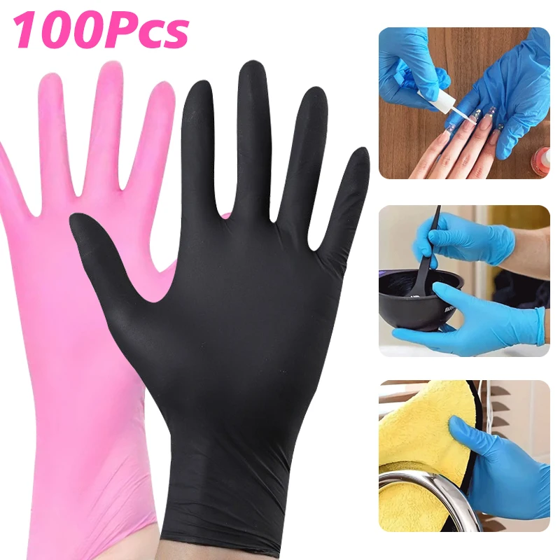 

100 шт. одноразовых нитриловых перчаток без латекса для маникюра, парикмахерских работ, тату-салонов, подготовки к процедурам, инструменты для уборки в салонах красоты