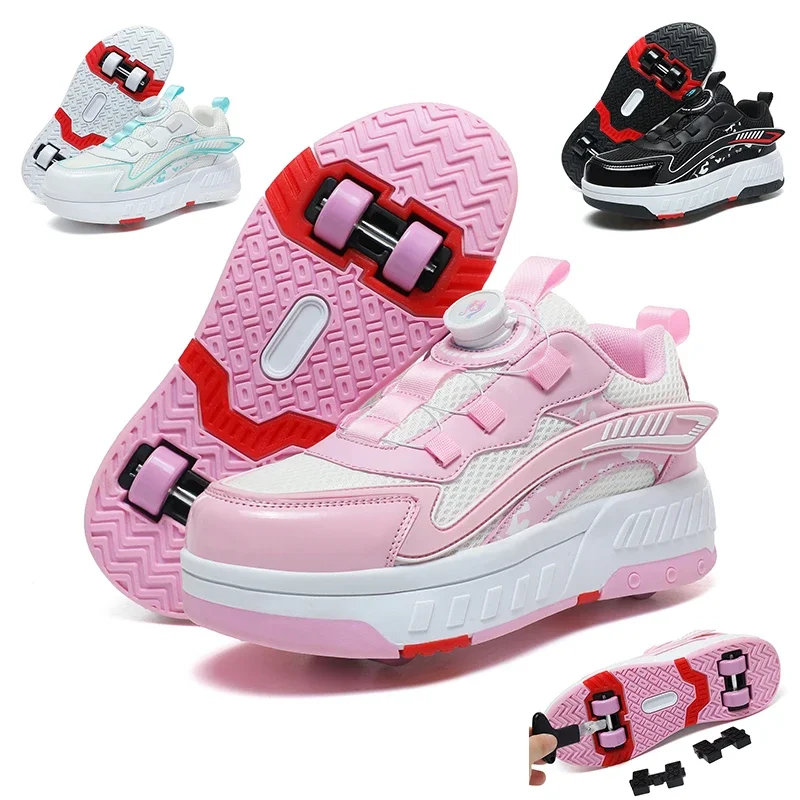 

Children's Deformation Parkour Shoes 4 Wheels Rounds Of Running Shoes Casual Sneakers for Boys Girls Deform Roller Skating Shoes