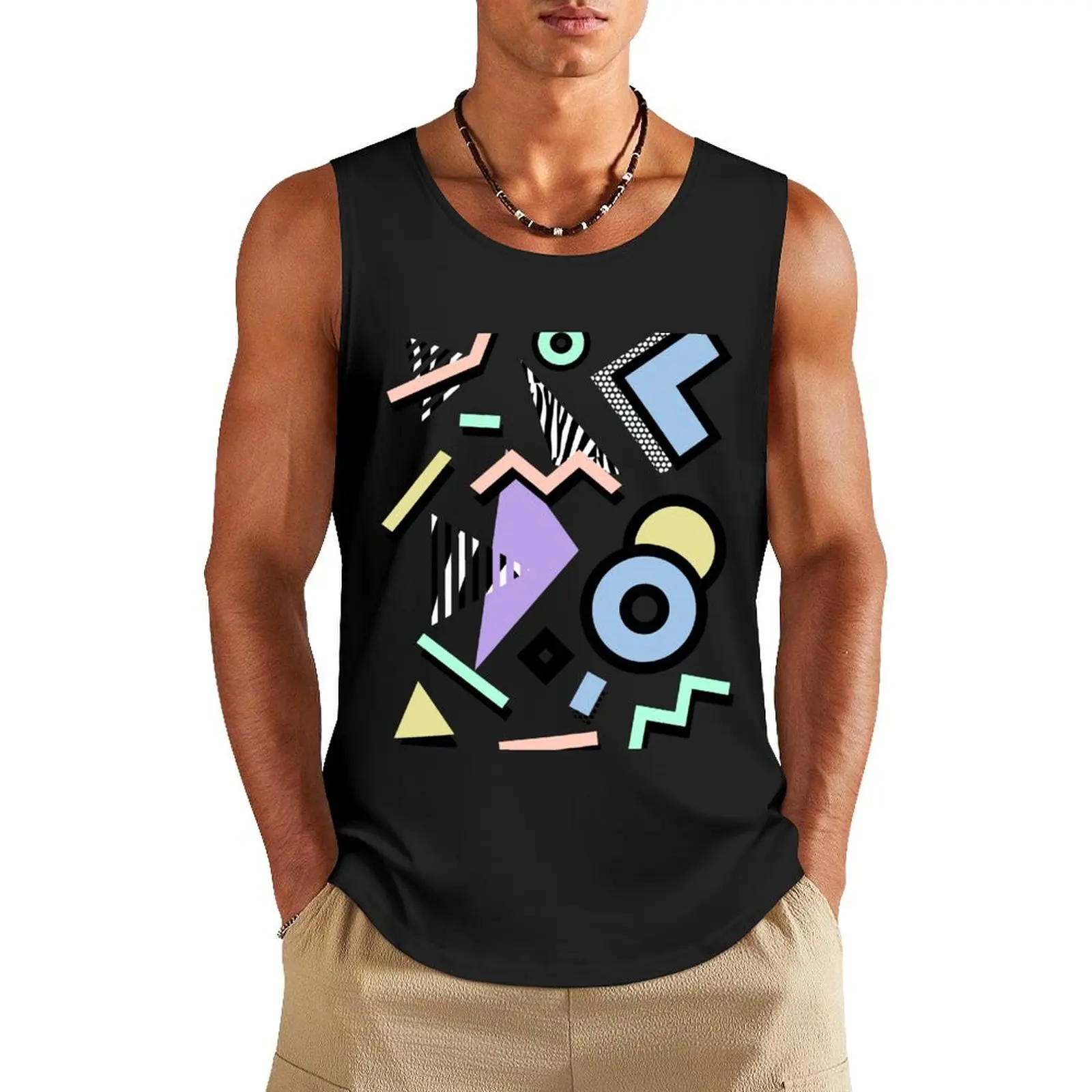 80s Pattern Vaporwave Memphis Pastel Squiggles Tank Top Men gym sportswear cotton t-shirts man summer Vests