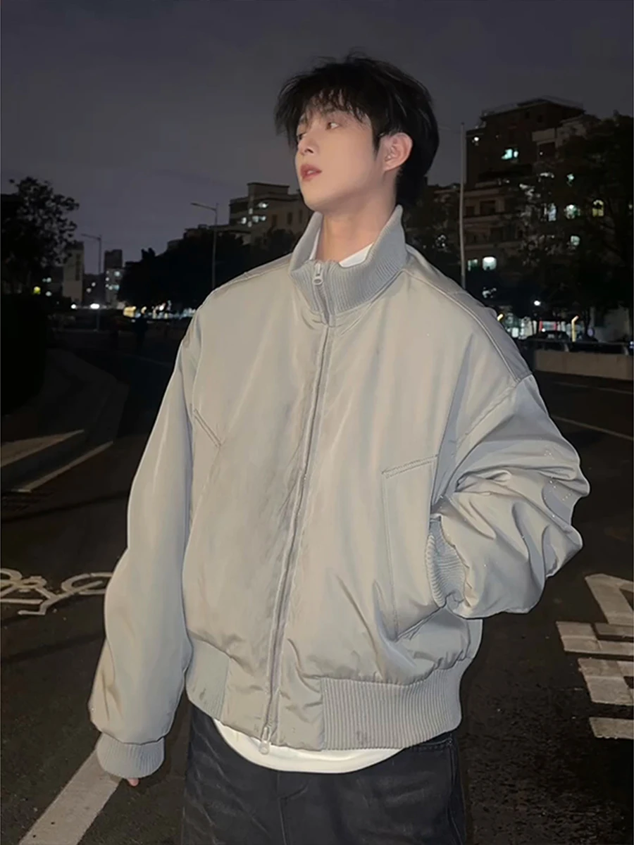 

Мужская зимняя утепленная куртка-бомбер из хлопка с воротником-стойкой, на молнии, повседневная, утолщенная