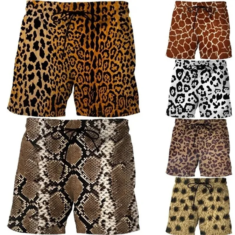 Pantalones cortos de playa con estampado 3d de piel de Animal para hombre, Shorts de natación divertidos e informales, ropa de calle, bañadores