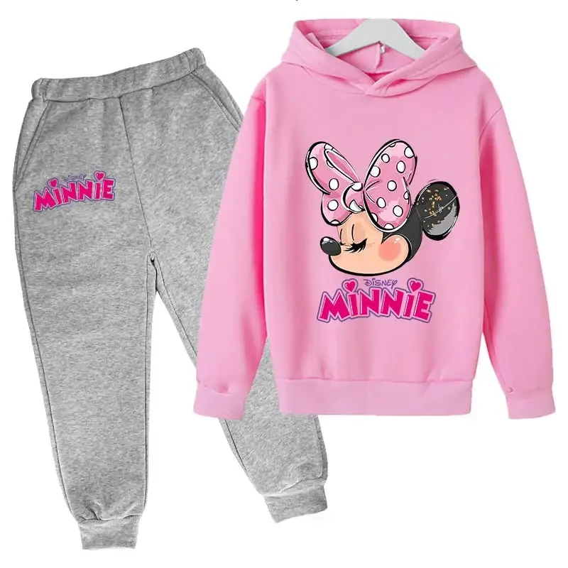 Disney Minnie Mouse Clothes Set For Baby Girls With Autumn Winter Suit Mickey Mouse Toddler Kid Hoodies Set Infant Boy Clothing