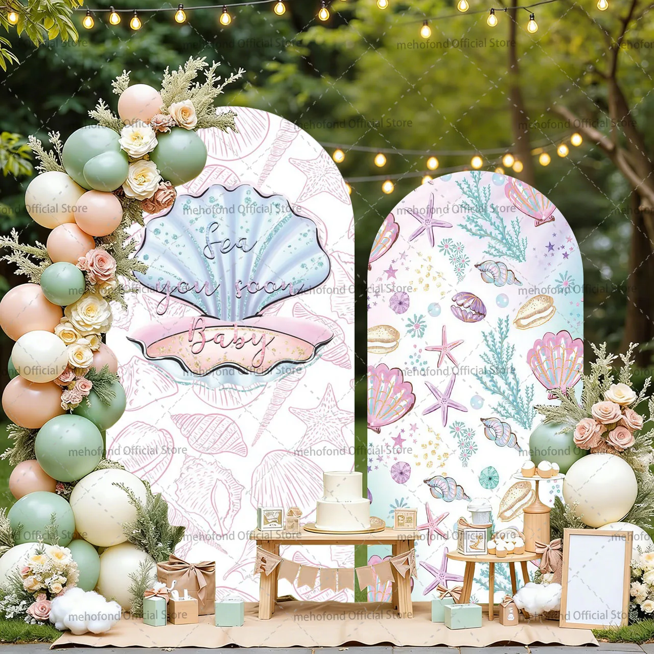 

Двусторонний фон Mehofond Custom «До скорой встречи» с морскими ракушками для дня рождения малыша, декор для арки Кьяра, фон для фотозоны