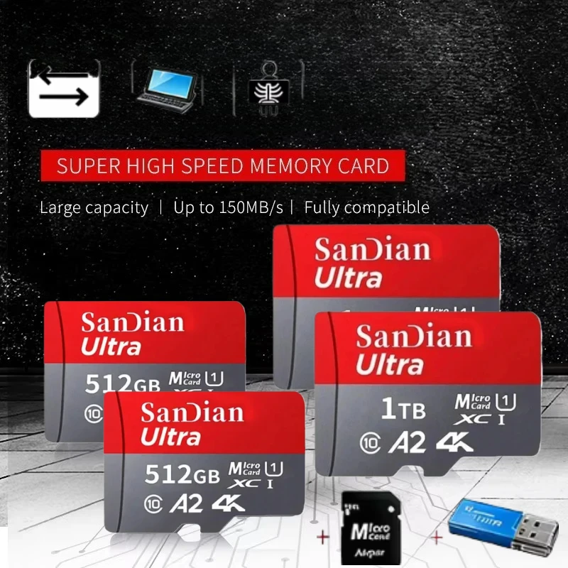 

New High Speed Memory Card 128GB 256GB Class 10 Micro TF SD Card 1TB SD Memory Card For Camera Phones tablets