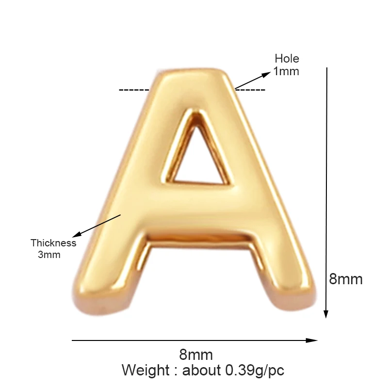 Mini Initial Letter Slider Beads, Name Pendant With Gold Plated Colour , Not Easy to Tarnish, Fashion Jewelry Findings , 1pc L01
