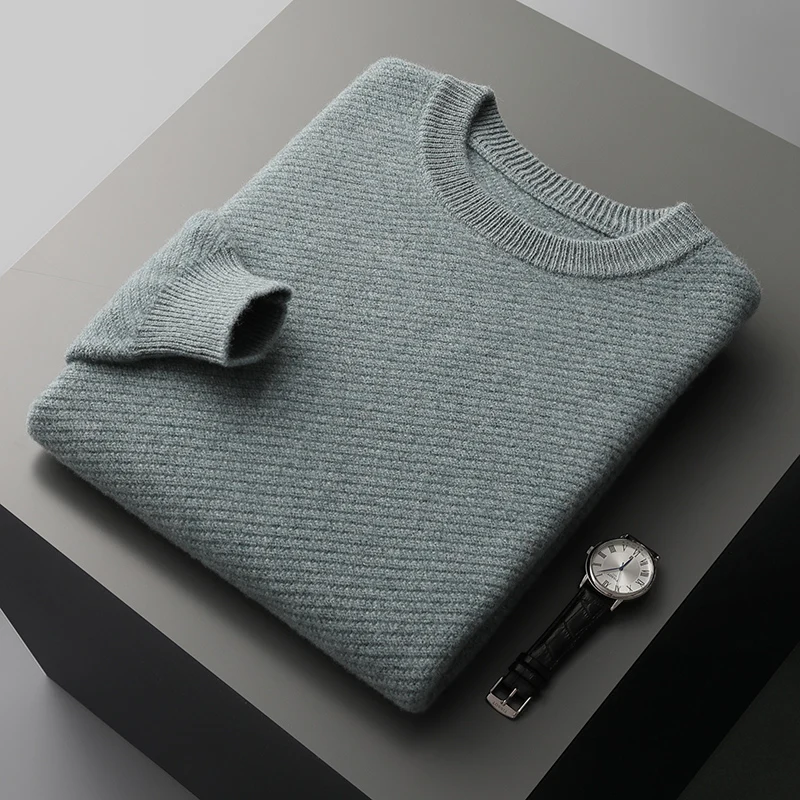 100% Pure Wool Men\'s Round Neck Sweater Pullover Bottoming Shirt Autumn And Winter New High-End Luxury Fashion Cashmere Sweater