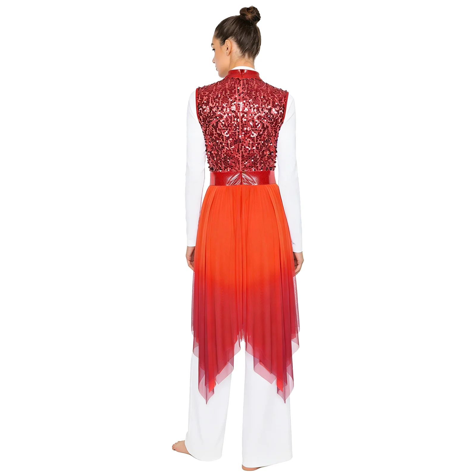 Womens Worship Liturgical Praise Dance Dress Glittery Sequined Sleeveless Bodice Gradient Mesh Irregular Hem Lyrical Dance Dress