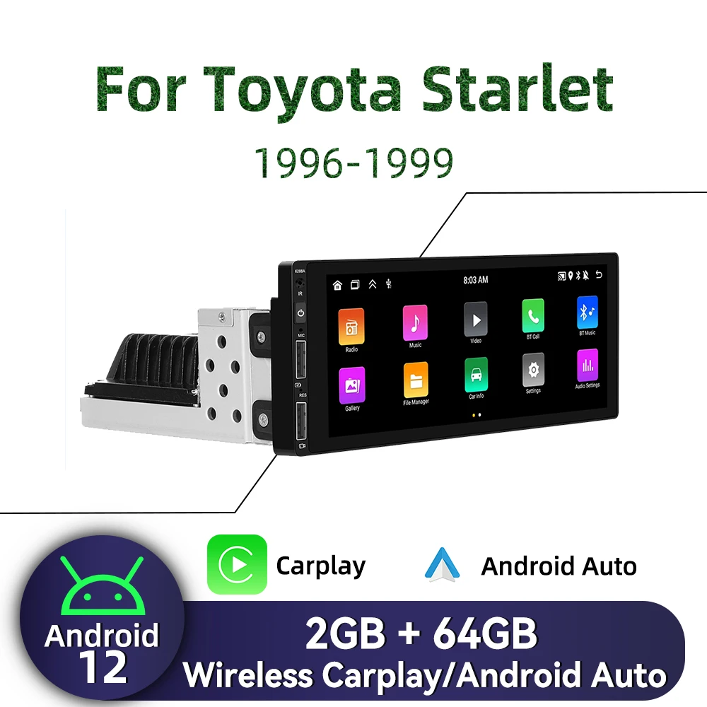 

1Din радио Android автомобильный мультимедиа для Toyota Starlet 1996-1999 6,9-дюймовый экран стерео головное устройство Carplay авторадио GPS навигация