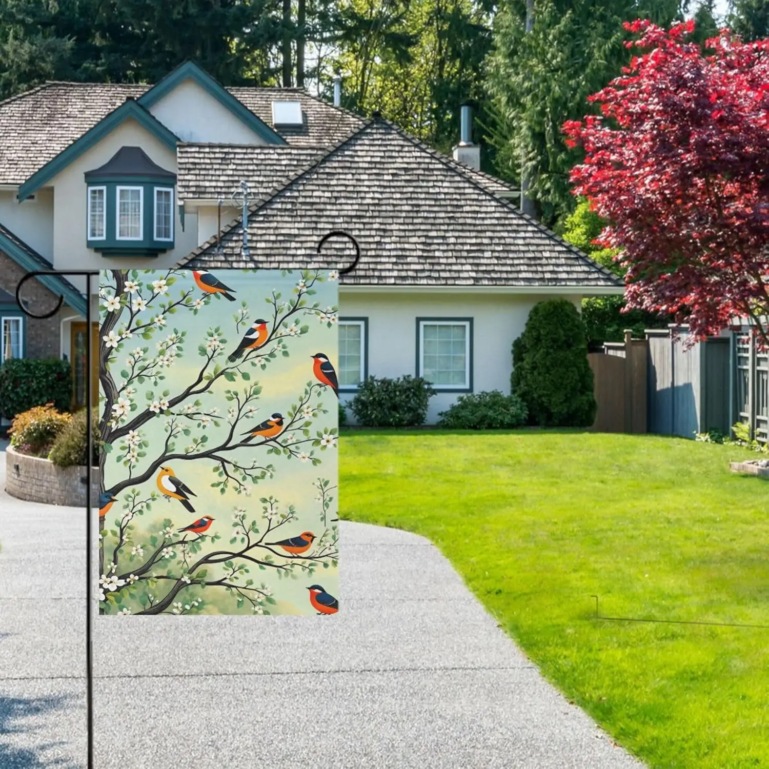 Spring Flower Birds Garden Flag 12x18 Inch Double Sided Outside Cherry Blossoms Tree Seasonal Yard Outdoor Flag Banner for G ZZM