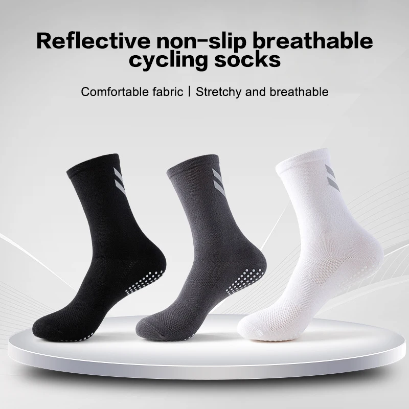 1 Pair Professional Road Bike Reflective Cycling Socks Men's Cotton Socks Spot Adhesive Non-slip Outdoor Sports Marathon Socks