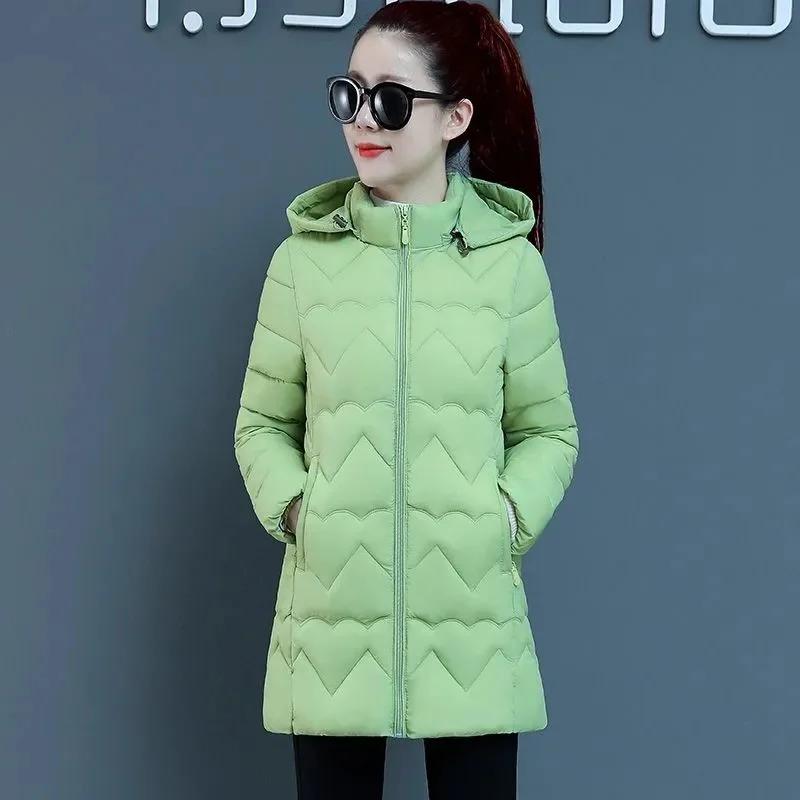 Parka à capuche rembourrée en coton pour femme, veste longue, manteau chaud, combinaison de neige optique, femme, hiver, nouveau, 2024