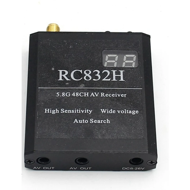 RC832H 5.8G 48CH Video Receiver 12V Automatic Channel Search For TS832 TS5823 TS5828 RC Airplane Helicopter FPV Drone Black