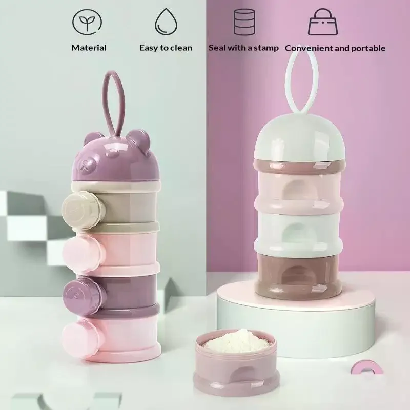 

New Baby Portable Food Storage Box 3/4 Layer Bear Style Toddler Snack Container Children Baby Milk Powder Box Baby Feeding Cup