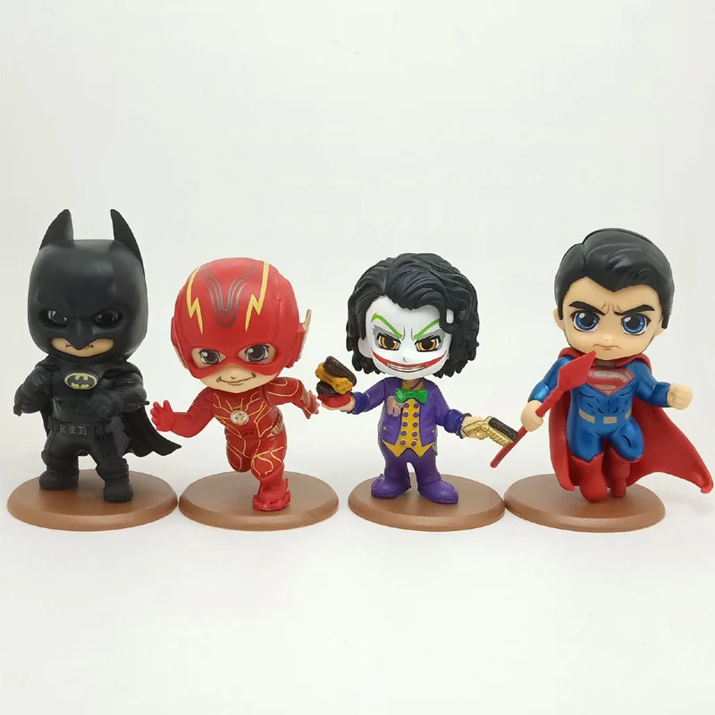 

4pcs Q-version Marvel hero series Justice League Joker Captain America Batman The Flash Action Figure Model Toys Pendant gifts