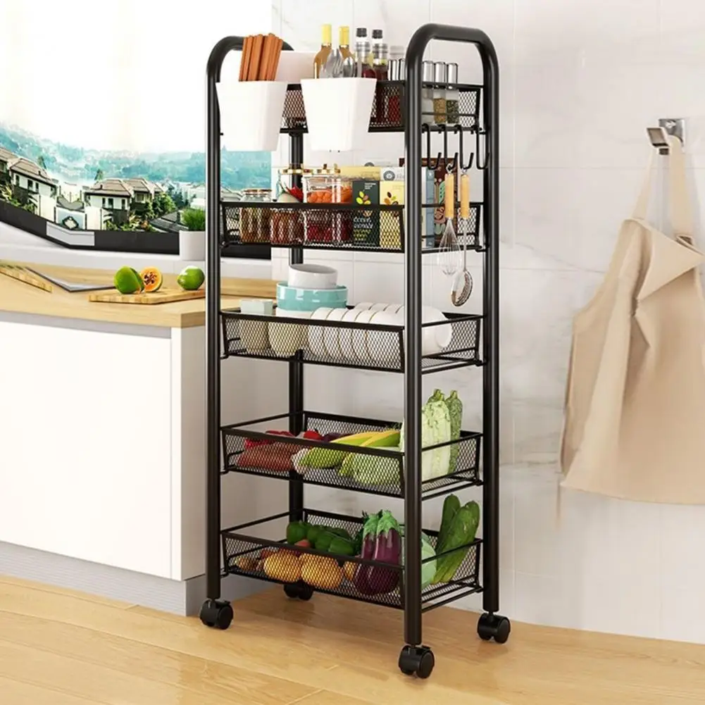 Multi-Layer Trolley Rack Kitchen Bedroom Baby Snacks Mobile Bathroom Storage Rack 5Tier Stackable Fruit Vegetable Storage Basket