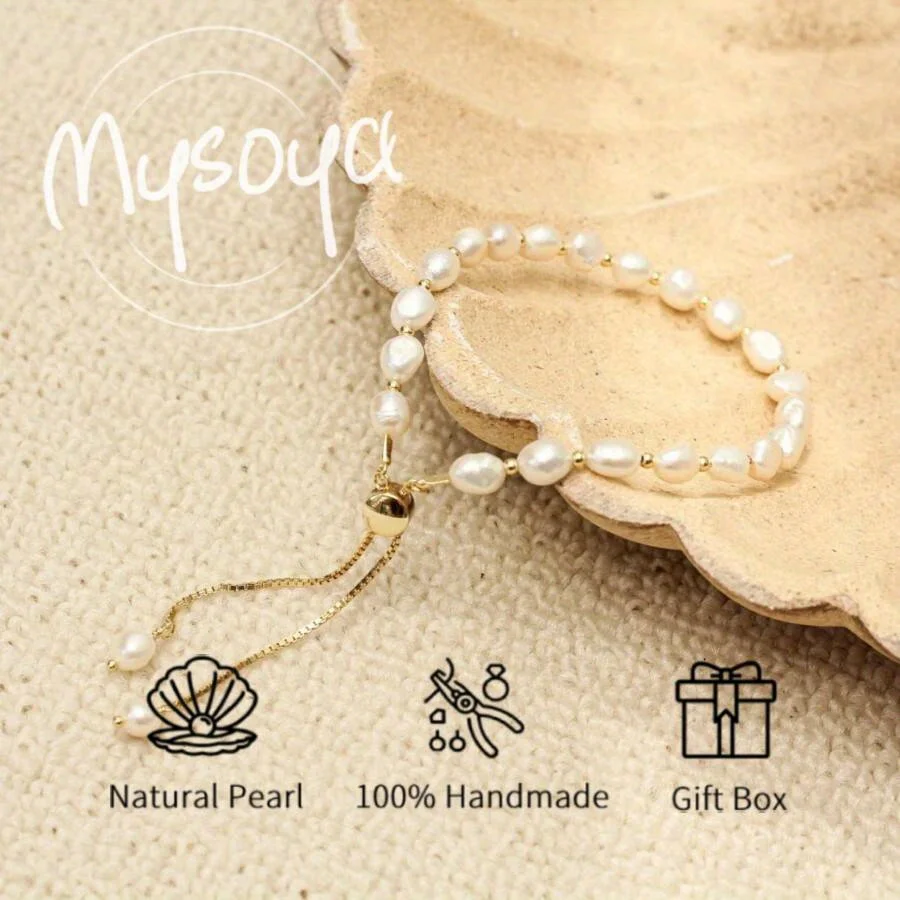 

Mysoya White Baroque Pearl Bracelet 6-7mm Pearl Gift Box Gift for Him/ Her Suitable for Birthday Wedding Valentine's Day Gift